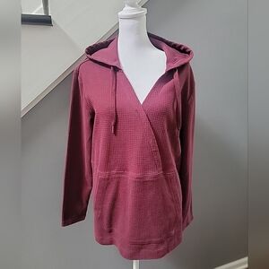 Orvis Hoodie Womens Maroon Waffle Knit Hooded Pullover Cotton Blend Sweatshirt M